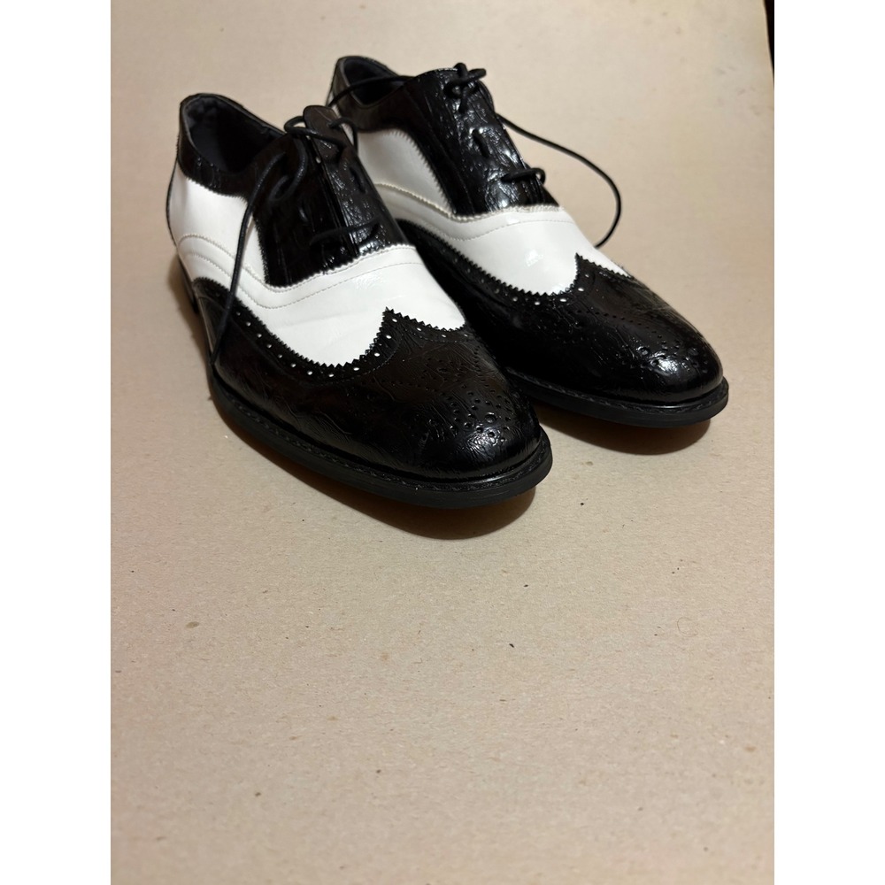 Parrazo Mens Black White Spectator Wingtip Brogue Dress Shoes Size 13 Two Tone